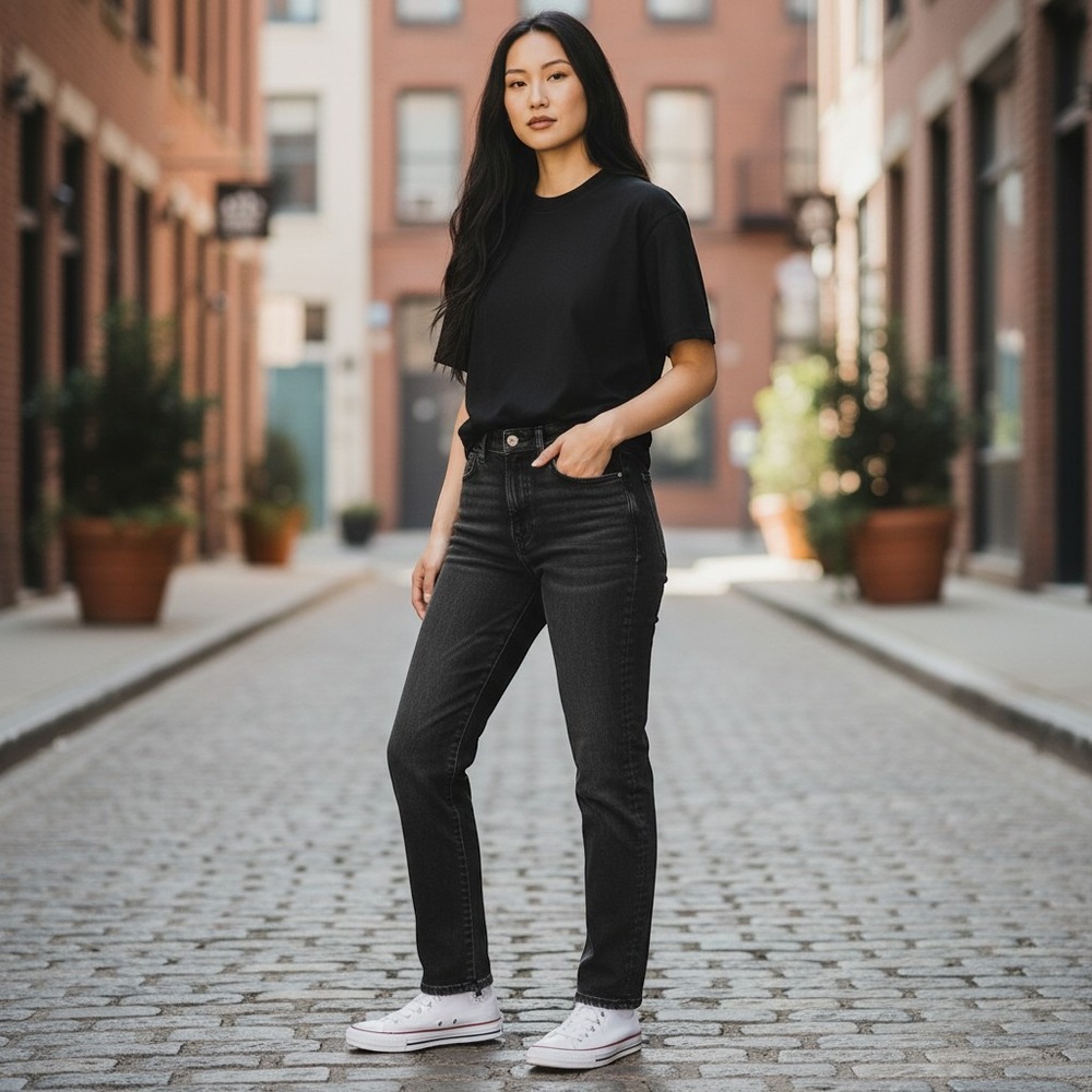ana a new approach Womens Black High Rise Straight Leg Jeans Size 10